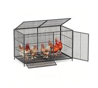 Gallinero Interior y Exterior con Malla de 8mm, Recinto para Gallinas con Puerta de Alimentación y Amplio Acceso Frontal Jaula de Cría de Mascotas para Jardín Balcón(Black,100x58x62cm)
