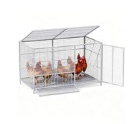 Gallinero Interior y Exterior con Malla de 8mm, Recinto para Gallinas con Puerta de Alimentación y Amplio Acceso Frontal Jaula de Cría de Mascotas para Jardín Balcón(Silver,100x58x62cm)