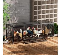 Gallinero para Exterior, Jaula para Conejos, Conejera Grande de Acero Galvanizado, Corral con Bandejas y Comedero para Aves, Patos, Conejos y Gallinas(Black,150cm/59.0in)