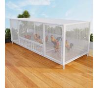 Gallinero para Exteriores, Gallinero Metálico para Jardín con Puerta con Cerradura Y Corral para 6 A 8 Gallinas; Fácil Montaje. Jaula para Aves De Corral, Patos Y Conejos. White 150x58x62cm