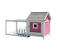 Gallineros Casa de Conejera de Madera Resistente a la Intemperie con Corredor al Aire Libre Casa de Conejera Suministros para Mascotas Cuidado de Aves de Corral (Rosa 144,5 * 66 * 52 cm)