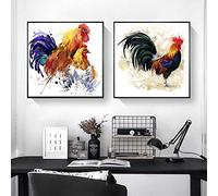 Gallo De Acuarela Y Gallina Arte Impresiones En Lienzo Pintura Calle Pared Poster ArtíSticos Animales Abstractos Foto Dormitorio Sala De Estar Decoracion Sin Marco 45×45cm×2pcs