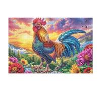 Gallo de Plumas Coloridas Puzzle 1000 Piezas Portátil Familiar Flora Meadow Dusk Rompecabezas 3D para Familia Desafío Intelectual Maquetas Educativas Construir 1000 PCS