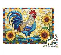 Gallo de Vidrio 1000 Piezas Cartón Resistente Rompecabezas Clásicos para Adultos Niños Imposible Difícil Desafío Descompresión Y Decoración De Paredes Idea De Regalo 38x26cm/1000pcs
