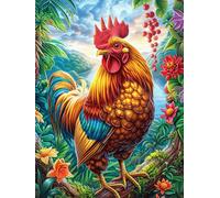 Gallo en el jardín de Flores Puzzles 500 Piezas Desafío Nivel Difícil Cuento de Hadas acompañante con Animales Rompecabezas para Adultos Aliviar Estrés Decoración Hogar DIY Moderno Portátil 500 PCS