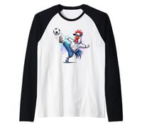Gallo Jugador De Fútbol Patear La Bola De Di Camiseta Manga Raglan