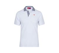 Gallo Men's White Cotton Polo with Blue Seersucker Collar.