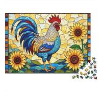 Gallo Mosaico Puzzle de 1000 Piezas Papel para Adultos Girasol Juego de Puzzle 1000 Piezas Relajación Decoración Regalo 38x26cm/1000pcs