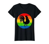 Gallo Negro Polla Gay Orgullo Mes LGBTQ Rainbow Flag Camiseta gráfica económica, Mujer, Negro, L