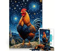 Gallo Pollo Noche Estrellada Rompecabezas de 1000 Piezas para Adultos Rompecabezas Think Smart Juguete Actividad en casa Corte Suave Sorpresa de Navidad (38x52cm)