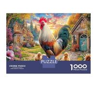 Gallo y Pollitos Junto a una cabaña 1000 Piezas Puzzle Premium Animales Rurales Set De Puzzle, Cartón - para Parejas, Ultra Difícil, Top Calificado, Regalo Navideño 70x50cm/1000pc