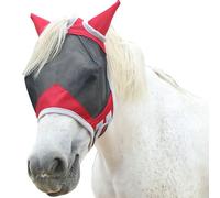 Gallopoff - Máscara antimoscas para caballos, con protección para los oídos, protección UV, malla transpirable, gran espacio para los ojos, agujero para el pezón, sin frotamiento, rojo grande