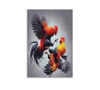 Gallos de Pelea Cuadro De Pared, Escena de Acción Dinámica Poster Obra Arte Colgado | Impresión Lienzo Murales, Minimalista Pintura Decor De Hogar Para Dormitorio Pasillo Regalo 16x24inch(40x60cm)