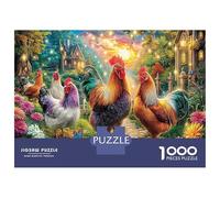 Gallos en un arbusto de Flores 1000 Piezas Puzzle Aves de Corral Rurales Puzzle Cartón Premium - Antiestrés Y Decoración, Regalo para Mujeres, Hombres Y Niños, Entrena El Cerebro 52x38cm/1000pcs
