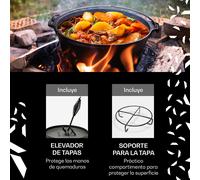 ToCi Horno Holandés de Hierro con Tapa, Olla Hierro Fundido con Capacidad de 7,2 l., Cazuela con Tapa para Horno a Prueba de Goteo, Uso Sartén para Cocina en Camping y BBQ para Brasas y Parrilla