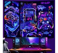 Galoker Tapiz de luz negra para videojuegos, tapiz de neón con control de juegos, reactivo a los rayos UV, tapiz de pared para jugador de jugadores, arte divertido, tapiz para colgar en la pared para