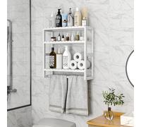 Galood - Estantería de baño de bambú con toallero sobre el inodoro, con barra para toallas, 3 niveles, de pared, ahorra espacio, con soporte para papel, organizadora para baño, lavadero y cocina.