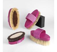 GALOP WEAR Juego de cepillos para caballos de materiales naturales, juego de cuidado de caballos de 4 piezas hecho a mano para jinetes profesionales y amantes de los caballos, limpieza suave e intensa