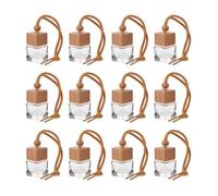 GALPADA 12 Frascos Colgantes para Coche Difusores de Aromaterapia Tapón de Corcho y Tapa de Madera Botellas Transparentes Cuadradas para Ambientador de Automóvil Decoración para