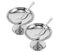 GALPADA 2 Juegos Cuencos de Acero Inoxidable para Postres y Helados, Color Plata, Diseño Moderno y Redondo, Resistente y Fácil de Limpiar para Comidas Familiares