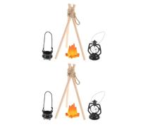 GALPADA 2 Juegos Miniaturas Fogata con Olla y Linterna Accesorios Realistas para Casa de Muñecas Decoración de Camping Miniatura y Escena Invernal para Fotografía