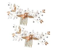 GALPADA 2 Piezas Peine de cabello de boda accesorios para el cabello para la novia joyería del pelo de la boda pasadores de pelo de boda nupcial peines de novia Horquilla pedrería Golden