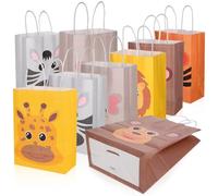 GALPADA 24 Bolsas de Papel Kraft con Asas para Regalos Infantiles Diseño de Fauna, Tamaño 21x15x8cm, Ideales para Fiestas de Halloween y Acción de Gracias