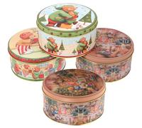 GALPADA 4piezas Caja de Obsequio de Dulces y Galletas Estilo Navideño Hojalata Caja para Navidad Porta Regalos Navideños para Fiestas