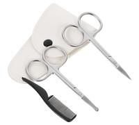 GALPADA 4piezas Tijeras para Barba y Bigote de Acero Inoxidable Set Tijeras de Precisión Pequeñas y Redondas Peine Blanco de Cuero Kit de Cuidado Masculino Portátil para Barbería y Uso