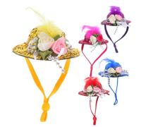 GALPADA 5 Mini Sombreros para Pollo con Diseño Floral, Pequeño Gorro con Correa Elástica Ajustable, Colores Variados (Amarillo, Morado, Rojo, Rosa, Azul) para Mascotas y Aves de