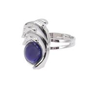 GALPADA Anillo Abierto de Humor Cambio de Color Sensible a Temperatura, Diseño de Doble Delfín Animal, Tamaño Ajustable para Mujer, Accesorio de Joyería para Emociones y Uso Diario