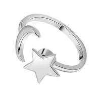 GALPADA Anillo Ajustable de Mujer Abierto Diseño Giratorio de Estrella y Luna, Anillo de Nudillos de Metal Blanco, Joyería Ligera para Uso Diario y Regalos