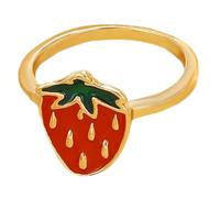 GALPADA Anillo De Fresa Metálico De Moda, Pequeño Anillo De Dedo Para Mujer, Diseño Geométrico Rojo, Joyería Estética Para Niñas y Uso Diario