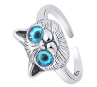 GALPADA Anillo De Gato Abierto Ajustable Retro De Metal Ojos Azules, Joyería Para Dama Joven Uso Diario y Fiestas, Diseño Encantador y Tamaño Único