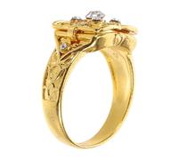 GALPADA Anillo Medallón Tallado con Gemas de Imitación Micro Pavé, Tapa Abatible Dorada, Anillo de Dedo Tamaño 10 para Mujer, Joyería con Compartimento Secreto para Uso Diario y Eventos