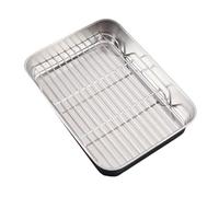 GALPADA Bandeja para Hornear de Acero Inoxidable, Rectangular, Plata | Rejilla Extraíble, Base Plana y Drenaje de Grasa y Agua, para Asado Uniforme en Horno