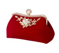 GALPADA Bolso de Noche de Felpa Rojo con Gemas de Imitación para Mujer, Elegante Bolso de Mano para Fiesta y Banquete, Compacto y Funcional para Guardar Móvil y Lápiz Labial