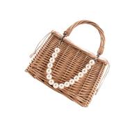 GALPADA Bolso De Paja Portátil Para Mujer Perlas, Estilo Campo, Material De Naturales, Diseño Ligero y Espacioso, Adecuado Para Playa y Uso Diario, Tamaño Mediano