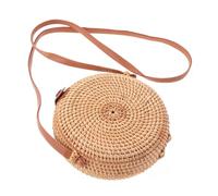 GALPADA Bolso Redondo de Ratán para Mujer Artesanal y Casual Bolsa de Hombro y Bandolera Mini Hecho Mano Ligero y Versátil para Playa y Viajes