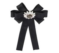 GALPADA Broche de Lazo Negro Gemas de Imitación, Accesorio para Mujer, Broche de Solapa Grande para Ropa Profesional, Pajarita Elegante para Camisa y Traje, Joyería de Moda para Mujer