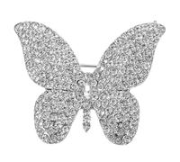 GALPADA Broche de Mariposa con Piedras Brillantes, Pin de Solapa Alas Relucientes, Aleación de Zinc, Color Plata, Efecto Brillante, para Mujer, Uso Diario y Eventos Nocturnos