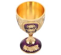 GALPADA Cáliz Retro de Metal Dorado y Púrpura, Copa de Whisky Vintage de Tallo Alto, Vaso Decorativo Brillante para Rituales, Fiestas y Decoración del Hogar, Copa de Vino Resistente