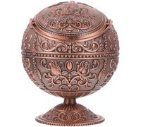 GALPADA Cenicero Decorativo Esférico Rojo de Metal con Tapa, Diseño Original y Retro, para Escritorio, Previene la Difusión del Olor y Guarda Restos de Humo