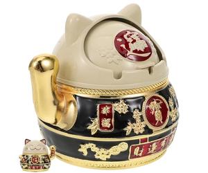 GALPADA Cenicero Metálico de Mesa con Diseño de Gato Suerte Accesorio para Hogar y Oficina y Duradero para Sala y Escritorio Función Antiolores y Almacenamiento Múltiple