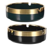 GALPADA Cenicero Redondo de Cerámica con Detalles Dorados Resistente al Viento y Fácil Limpieza Cenicero para Uso Interior y Exterior Decoración Elegante para Hogar Oficina y Jardín de