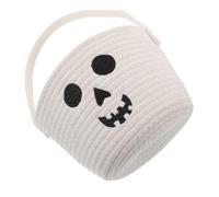 GALPADA Cesta Tejida para Pedir Dulces de Halloween con Diseño de Fantasma Bolsa de Cuerda de Algodón Pequeña con Asa Portátil Cubo Reutilizable para Almacenamiento de Golosinas