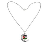 GALPADA Collar con Colgante Bandera de Palestina y Luna Hueca Cadena de Aleación Plateada Collar Masculino y Femenino Accesorio Pequeño para Uso Diario y Obsequio