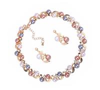 GALPADA Conjunto De Joyas De Aleación Para Mujer, Estilo Dulce, Collar y Pendientes De Perlas Multicolor Brillo Metálico, Ligero y Duradero, Adecuado Para Obsequio y Decoración Del Cuello