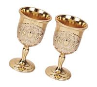 GALPADA Copas Metálicas Doradas de Vino Espumoso y Whisky 2 Piezas Estilo Europeo Retro para Fiestas, Hogar y Bar, Copa Elegante Diseño Vintage y Pedestal Alto