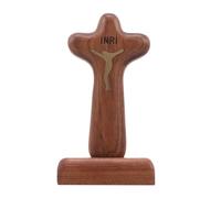 GALPADA Crucifijo de Madera Natural con Base Estable Cruz de Pie Católica para Altar y Decoración Cristiana del Hogar Escultura Religiosa de Jesús para Mesa y Espacios Espirituales